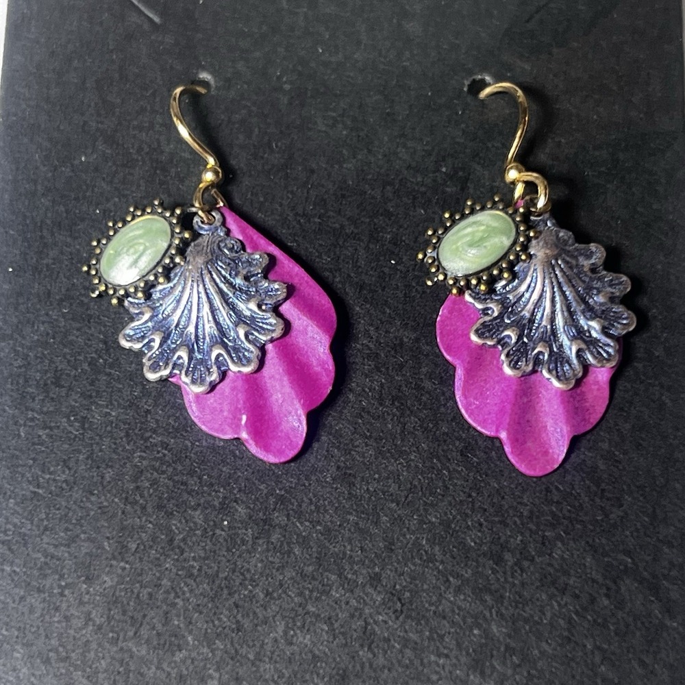 Costume Jewelry Earrings Vintage Pink Green Blue Layered Dangle